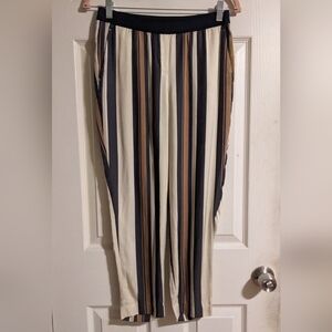 Ann Taylor Striped Cropped Pants 0P Tapered Cream Navy Tan Satin Summer